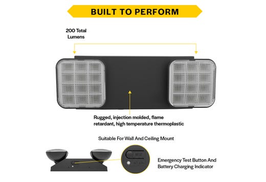 Emergence Series Emergency Unit Black Adjustable Thermoplastic Square Heads 90-min Battery Bkup