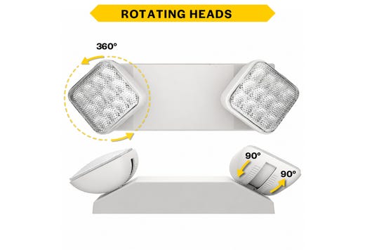 Emergence Series Emergency Unit White Adjustable Thermoplastic Square Heads with Self-test Self-diagnostics 90-min Battery Bkup