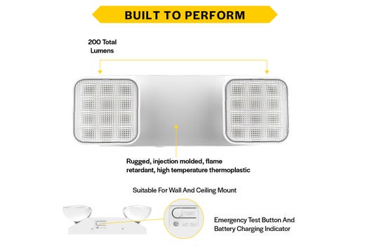 Emergence Series Emergency Unit White Adjustable Thermoplastic Square Heads 90-min Battery Bkup