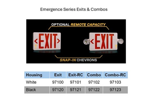Emergence LED Exit Emergency Light Combo Black Thermoplastic Field Selectable Red/Green Legend Single/Double Face with Remote Capacity Battery Backup T20