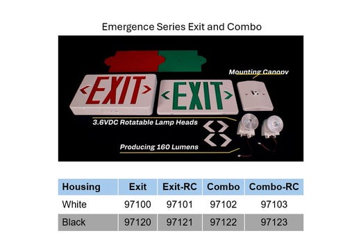 Emergence LED Exit Emergency Light Combo Black Thermoplastic Field Selectable Red/Green Legend Single/Double Face with Remote Capacity Battery Backup T20