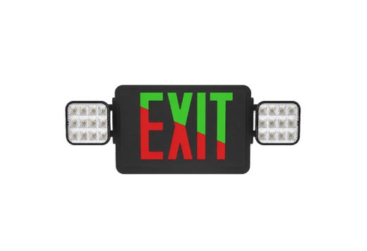 Emergence Series Combo (Exit/EM) Black Thermoplastic with Adjustable Square Head Selectable Red or Green Legend and Remote Capacity 90-min Battery Backup