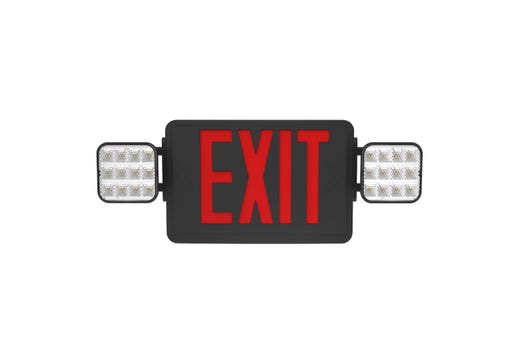Emergence Series Combo (Exit/EM) Black Thermoplastic with Adj Square Head Selectable Red or Green Legend with Self-Test Self-Diagnostics 90-min Battery Backup