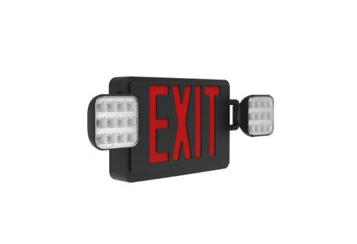 Emergence Series Combo (Exit/EM) Black Thermoplastic with Adjustable Square Head Selectable Red or Green Legend 90-min Battery Backup
