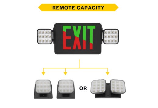 Emergence Series Combo (Exit/EM) Black Thermoplastic with Adjustable Square Head Selectable Red or Green Legend and Remote Capacity 90-min Battery Backup