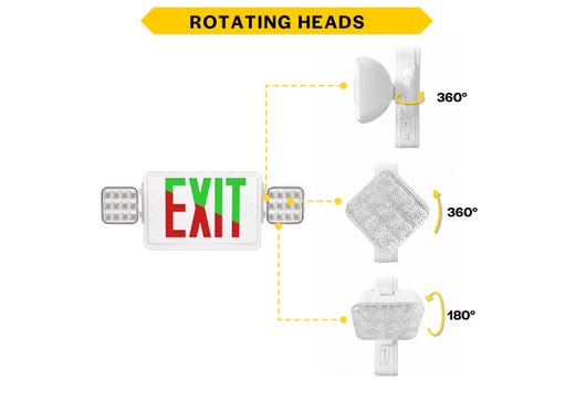 Emergence Series Combo (Exit/EM) White Thermoplastic with Square Head Selectable Red or Green Legend with Remote Capacity and Self-Test Self-Diagnostics