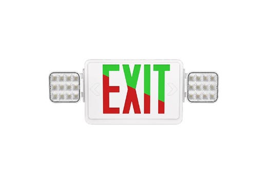 Emergence Series Combo (Exit/EM) White Thermoplastic with Adjustable Square Head Selectable Red or Green Legend and Remote Capacity 90-min Battery Backup