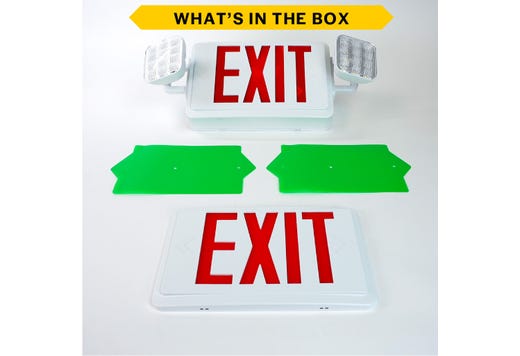 Emergence Series Combo (Exit/EM) White Thermoplastic with Adjustable Square Head Selectable Red or Green Legend 90-min Battery Backup