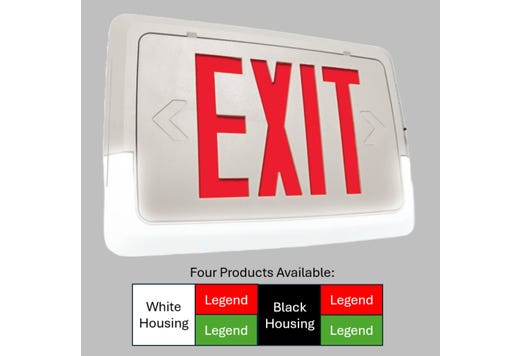 Low Profile Exit & Emergency Combo, Single Face, Green Legend, White Housing, Designed for Low Level Wall Mounting (2-6FT)