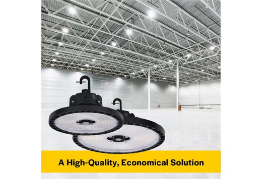 Essential Round Highbay (Gen-2) Controls Ready Lumen Select 26,700-30,600-34,200 (180W-210W-240W) Color Select 4000K or 5000K, 120-277VAC, 0-10V Dimming, Black