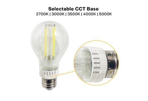 LED Filament A19 Bulb Medium (E26) Base Color Selectable 2700K-5000K 8.8W 800 Lumens (60W Equiv) Clear Dimmable T20 Gen-4