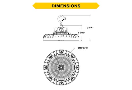 HoverBay Round Highbay, Lumen Selectable (16,000-19,200-24,000lm/100W-150W), CCT Selectable (3500K- 4000K-5000K), Beam Angle Selectable, Controls Ready Bluetooth 3.5mm Jack, Universal Voltage 120-277VAC, Black Housing Gen-2
