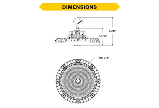 HoverBay Round Highbay, Lumen Selectable (19,200-24,000-32,000lm/120W-200W), CCT Selectable (3500K- 4000K-5000K), Beam Angle Selectable, Controls Ready Bluetooth 3.5mm Jack, Universal Voltage 120-277VAC, White Housing Gen-2