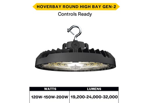 HoverBay Round Highbay, Lumen Selectable (19,200-24,000-32