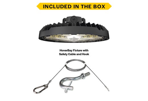 HoverBay Round Highbay, Lumen Selectable (16,000-19,200-24,000lm/100W-150W), CCT Selectable (3500K- 4000K-5000K), Beam Angle Selectable, Controls Ready Bluetooth 3.5mm Jack, Universal Voltage 120-277VAC, Black Housing Gen-2