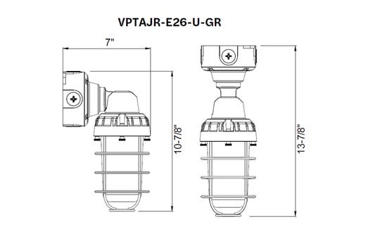 Vaportight Adjustable Arm Jelly Jar E26 Lamp Ready (max 60W) 120-277VAC Gray Die-Cast Body Silicone Gasketing