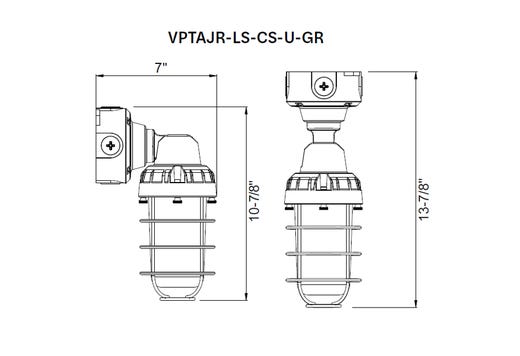 Vaportight Adjustable Arm Jelly Jar 10W or 20W 4000K or 5000K Field Selectable Watts & Color Temp 120-277VAC Gray Die-Cast Body Silicone Gasketing Dimmable