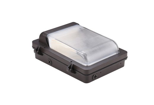 Low Profile Wall Pack Size 1 Lumen Selectable (1,940-3,250 lumens 15W-20W-25W) Color Selectable 3000K-4000K-5000K Photocell-Enable/Disable 120-277VAC Bronze