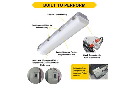 LED Controls Ready Linear Vaportight 2FT Selectable Lumen & CCT 2780-4083LM (20W-30W) 35K- 40K-50K 3.5mm Jack 120-277VAC with Suspended Chain Mount