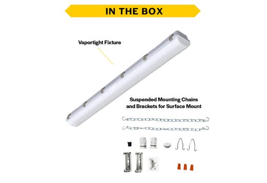 LED Controls Ready Linear Vaportight 4FT Selectable Lumen & CCT 5600-8172LM (40W-60W) 35K- 40K-50K 3.5mm Jack 120-277VAC with Suspended Chain Mount