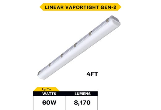 LED Controls Ready Linear Vaportight 4FT Selectable Lumen & CCT