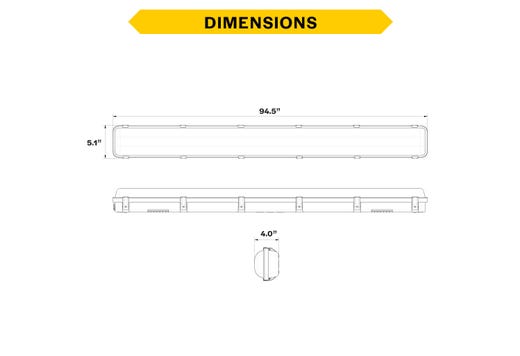 LED Controls Ready Linear Vaportight 8FT Selectable Lumen & CCT 8340-12195LM (60W-90W) 35K-40K-50K 3.5mm Jack 120-277VAC with Suspended Chain Mount