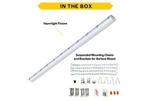 LED Controls Ready Linear Vaportight 8FT Selectable Lumen & CCT 8340-12195LM (60W-90W) 35K-40K-50K 3.5mm Jack 120-277VAC with Suspended Chain Mount