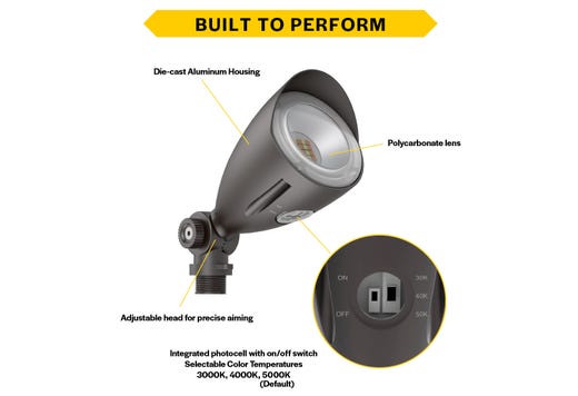 LED Mini Bullet Flood 10W CCT Selectable 3K-4K-5K 1000-1100lm 120-277VAC Bronze Finish 60Deg Beam Angle with Optional PC