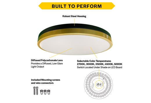 Flush Mount Modern Two-Tone Black with Gold Trim Round 13"