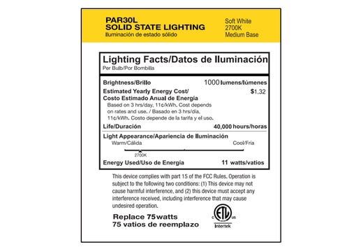 LED PAR30L Flood 11W 5000K 40Deg Dimmable 90+ CRI 1000 Lumen White Housing T20 (Performance Series)