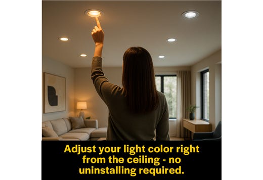 LED Slim Downlight 6in, Smooth Trim, 13W, 1100 Lumen, Push Lens for CCT Select 27/30/35/40/50, 90CRI, 120V Triac Dim