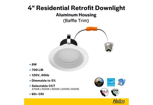 ProLED Select Retrofit Downlight 4in 8W Color Selectable 700 lumen Dimmable Baffle Trim