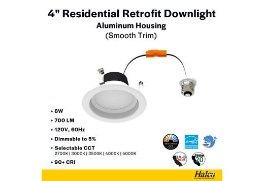 ProLED Select Retrofit Downlight 4in 8W Color Selectable 700 lumen Dimmable Smooth Trim