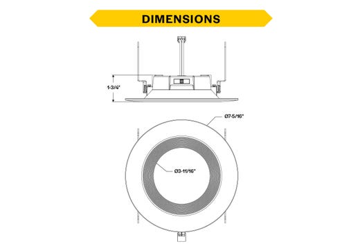 Residential Retrofit Downlight 6in 900lm 2700-5000K Color Select 10W Baffle Trim 120V Triac Dimmable Non-Conductive Polymer Plastic Housing