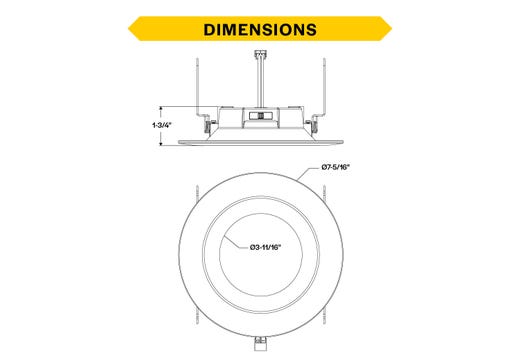 Residential Retrofit Downlight 6in 900lm 2700-5000K Color Select 10W Smooth Trim 120V Triac Dimmable Non-Conductive Polymer Plastic Housing