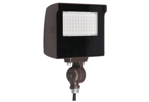 LED Sektor Floodlight Bronze with Lens Shift Technology 15W (1950-2220Lm) Color Selectable (3K-4K-5K) 120-277VAC 0-10V Dimming Adj Beam Angle 55 75 or 90 Deg Integrated On/Off Photocell - Knuckle & Trunnion Mount