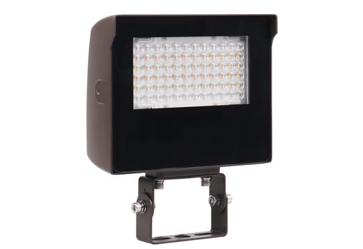 LED Sektor Floodlight Bronze with Lens Shift Technology 15W (1950-2220Lm) Color Selectable (3K-4K-5K) 120-277VAC 0-10V Dimming Adj Beam Angle 55 75 or 90 Deg Integrated On/Off Photocell - Knuckle & Trunnion Mount