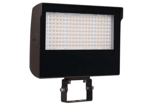LED Sektor Floodlight Bronze with Lens Shift Technology Lumen Selectable (6500-11840Lm/50-60-80W) Color Selectable (3K-4K-5K) 120-277VAC 0-10V Dimm Adj Beam Angle 55 75 or 90 Deg Integrated On/Off Photocell - Slip Fit Knuckle & Trunnion Mount