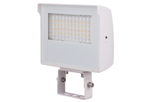 LED Sektor Floodlight White with Lens Shift Technology Lumen Selectable (1950-4440Lm/15-20-30W) Color Selectable (3K-4K-5K) 120-277VAC 0-10V Dimming Adj Beam Angle 55 75 or 90 Deg Integrated On/Off Photocell - Knuckle & Trunnion Mount