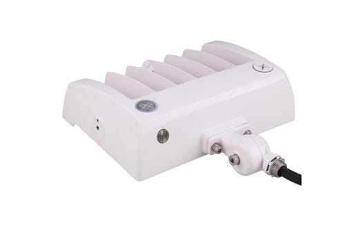 LED Sektor Floodlight White with Lens Shift Technology Lumen Selectable (4550-8140Lm/35-45-55W) Color Selectable (3K-4K-5K) 120-277VAC 0-10V Dimming Adj Beam Angle 55 75 or 90 Deg Integrated On/Off Photocell - Knuckle & Trunnion Mount