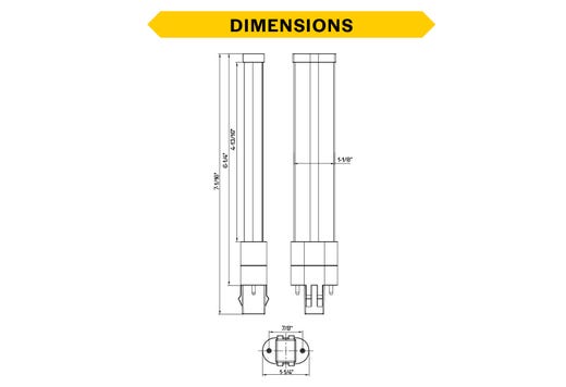 LED Single Tube Horizontal Plug-In Lamp GX23 2-Pin Base 3000K-3500K-4000K-5000K 5.5 Watt (13W Equivalent) Hybrid Type A (Magnetic Ballast) - Type B, Non-Dimmable