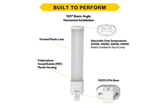 LED Single Tube Horizontal Plug-In Lamp GX23 2-Pin Base 3000K-3500K-4000K-5000K 5.5 Watt (13W Equivalent) Hybrid Type A (Magnetic Ballast) - Type B, Non-Dimmable