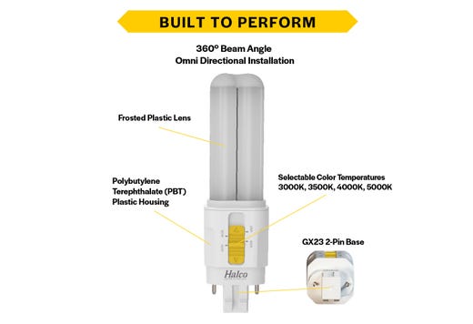LED Double Tube Omni-Directional Plug-In Lamp GX23 2-Pin Base 3000K-3500K-4000K-5000K 5.5 Watt (13W Equivalent) Hybrid Type A (Magnetic Ballast) - Type B, Non-Dimmable