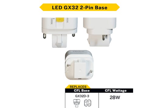 LED Double Tube Omni-Directional Plug-In Lamp GX32 2-Pin Base 3000K-3500K-4000K-5000K 9 Watt (27W Equivalent) Hybrid Type A (Magnetic Ballast) - Type B, Non-Dimmable