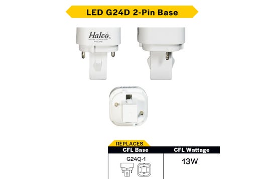 LED Double Tube Omni-Directional Plug-In Lamp G24D 2-Pin Base 3000K-3500K-4000K-5000K 5.5 Watt (13W Equivalent) Hybrid Type A (Magnetic Ballast) - Type B, Non-Dimmable