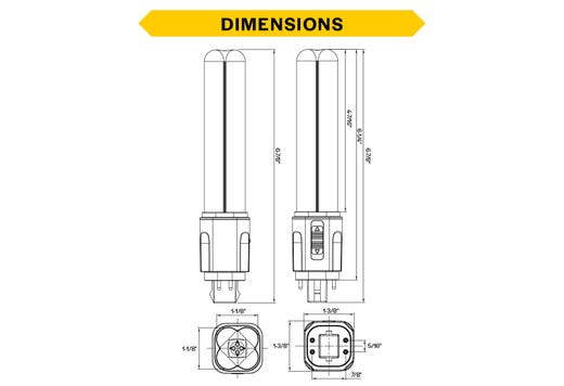 LED Double Tube Omni-Directional Plug-In Lamp G24Q 4-Pin Base 3000K-3500K-4000K-5000K 9.5 Watt (26W Equivalent) Hybrid Type A (Electrical Ballast and Magnetic Ballast) - Type B, Dimmable