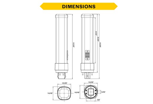 LED Double Tube Horizontal Plug-In Lamp G24Q 4-Pin Base 3000K-3500K-4000K-5000K 9.5 Watt (26W Equivalent) Ballast Compatable Type A, Dimmable