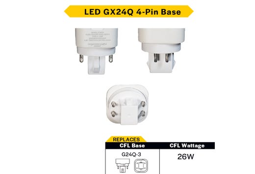 LED Double Tube Vertical Plug-In Lamp G24Q 4-Pin Base 3000K-3500K-4000K-5000K 9.5 Watt (26W Equivalent) Ballast Compatable Type A, Dimmable