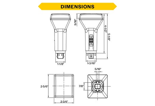 LED Double Tube Vertical Plug-In Lamp G24Q 4-Pin Base 3000K-3500K-4000K-5000K 9.5 Watt (26W Equivalent) Ballast Compatable Type A, Dimmable