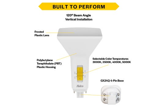 LED Double Tube Vertical Plug-In Lamp G24Q 4-Pin Base 3000K-3500K-4000K-5000K 9.5 Watt (26W Equivalent) Ballast Compatable Type A, Dimmable